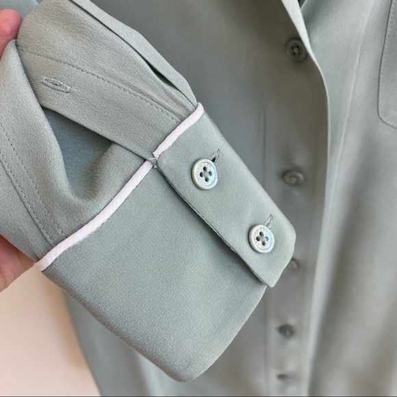 Equipment Keira Piped Sage Green Silk Button Down Shirt Women Size XS - Picture 10 of 12